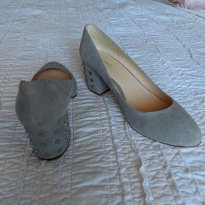 Grey Nine West heels with silver stud details